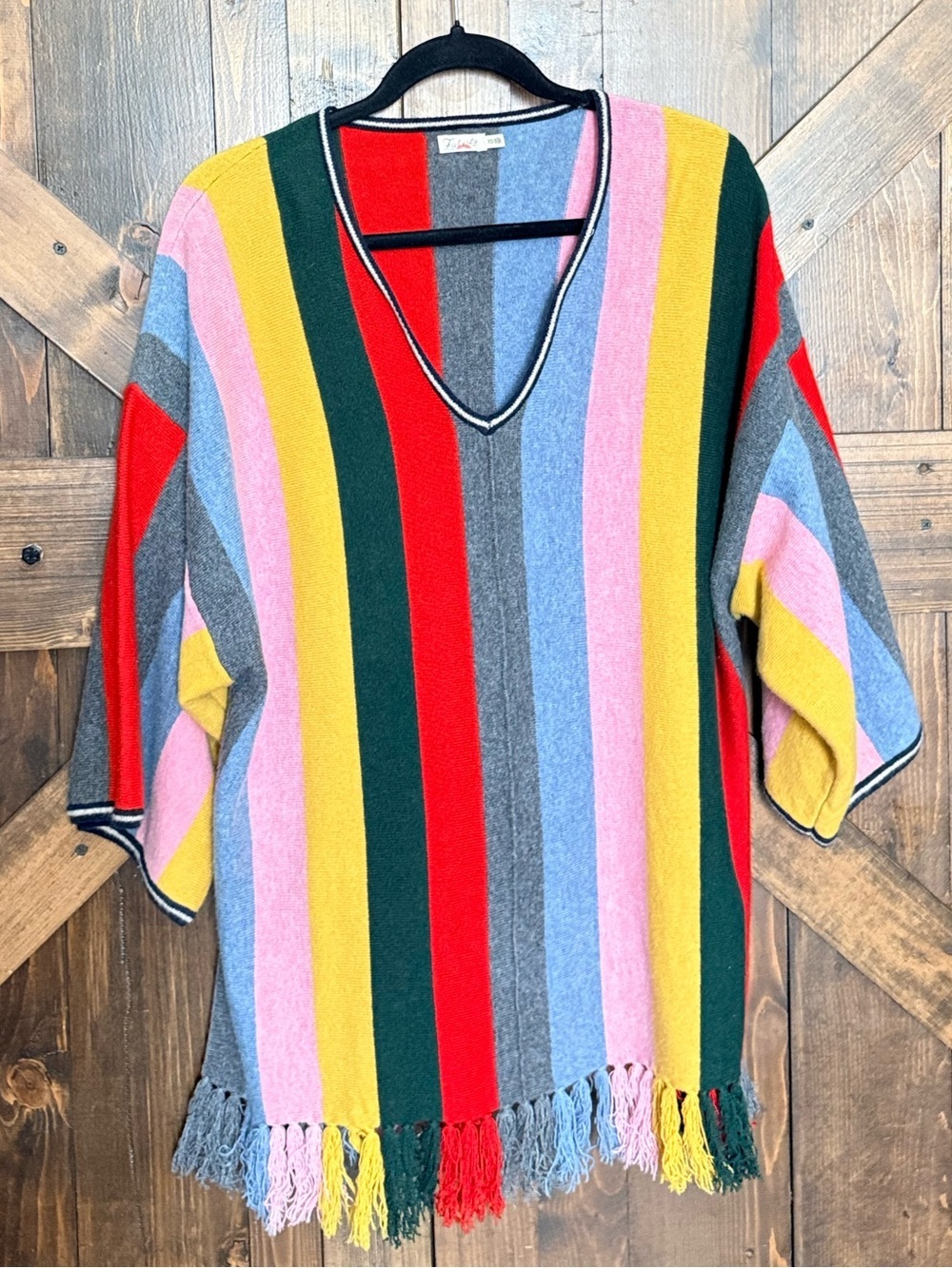 Faherty Rainbow Tassle Cashmere Blend V-Neck  Sweater XS/S